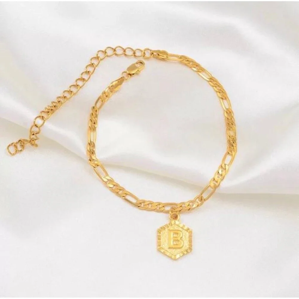 Initial A-Z ANKLET Length 22cm + 10cm Extender Chain/Gold Color